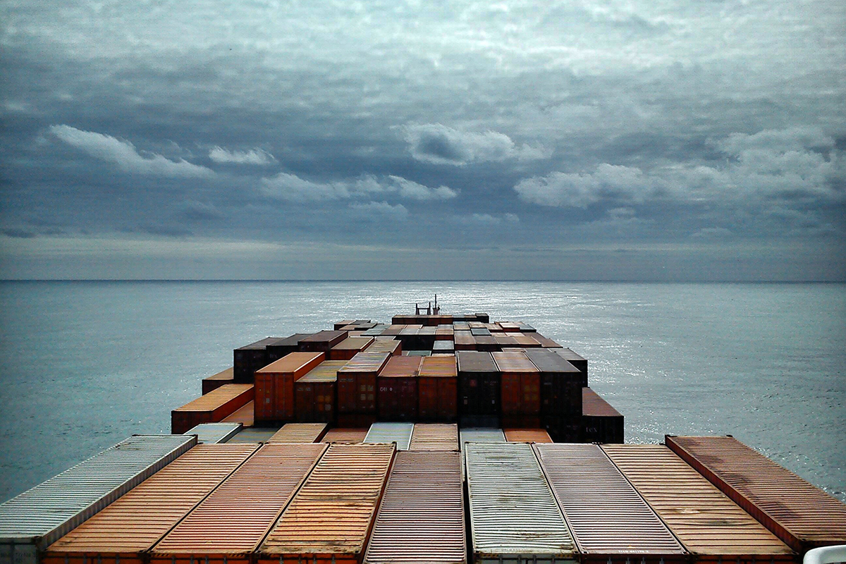 View from the bridge of a container ship in the North Atlantic, photo Adrian Catalin, 2014. Reproduced courtesy Adrian Catalin.