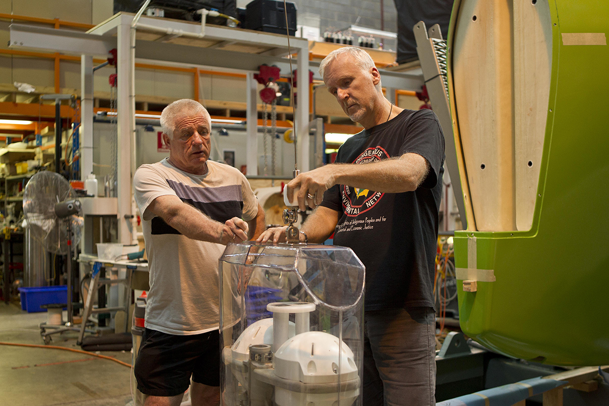 James Cameron and Ron Allum in the workshop in Leichhardt, 2011. Image: Courtesy Ron and Yvette Allum.