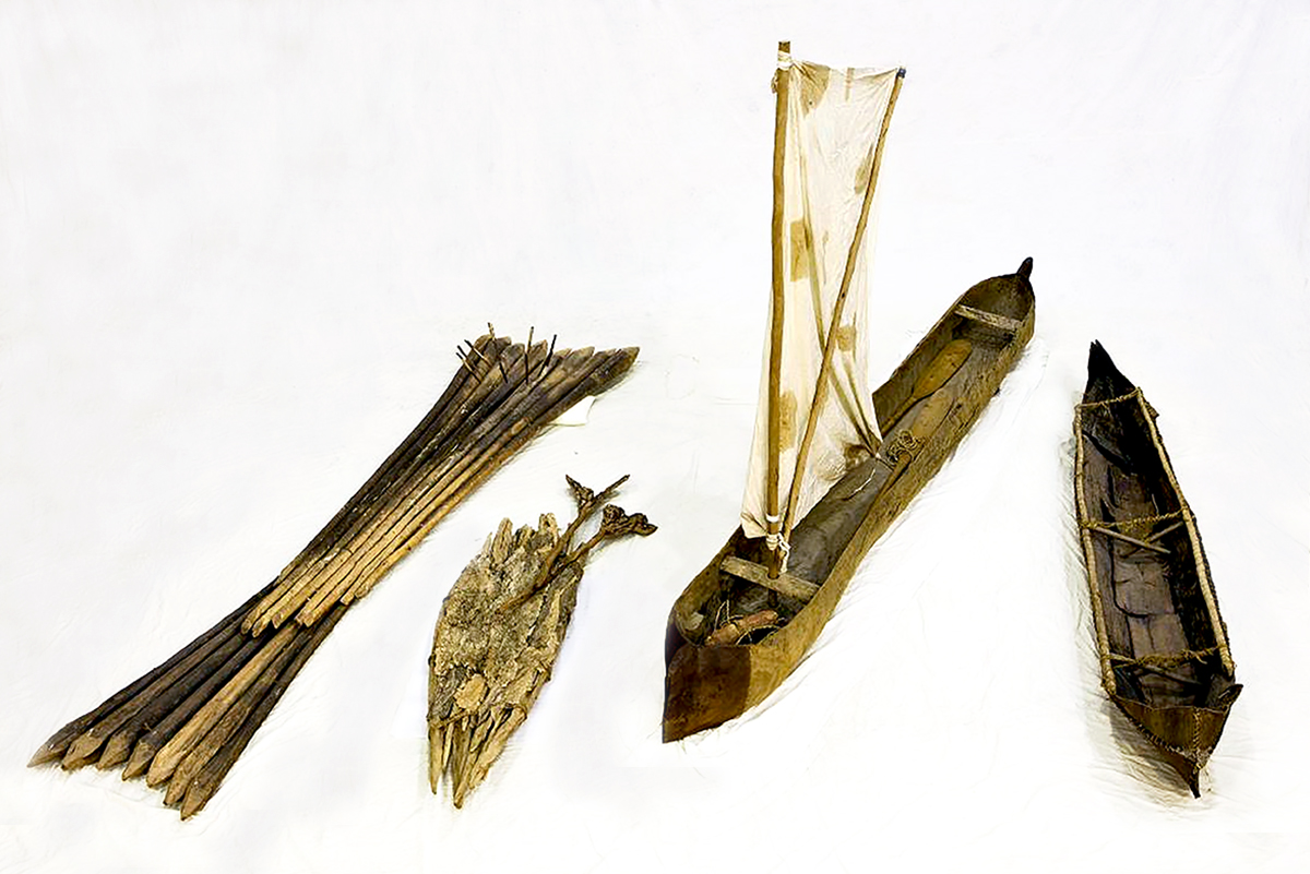 Four Aboriginal watercraft from the museum’s collection. Image: Andrew Frolows.