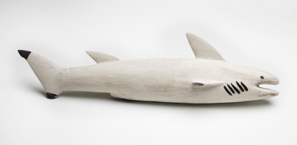 CHARLIE YIRRAWALA - Shark, 22 x 82 x 17.5 cm, Earth pigments (ochres) on wood, 1989. ANMM Collection 00015639 Gift from Garry Anderson © Charles Yirrawala/Copyright Agency, 2018