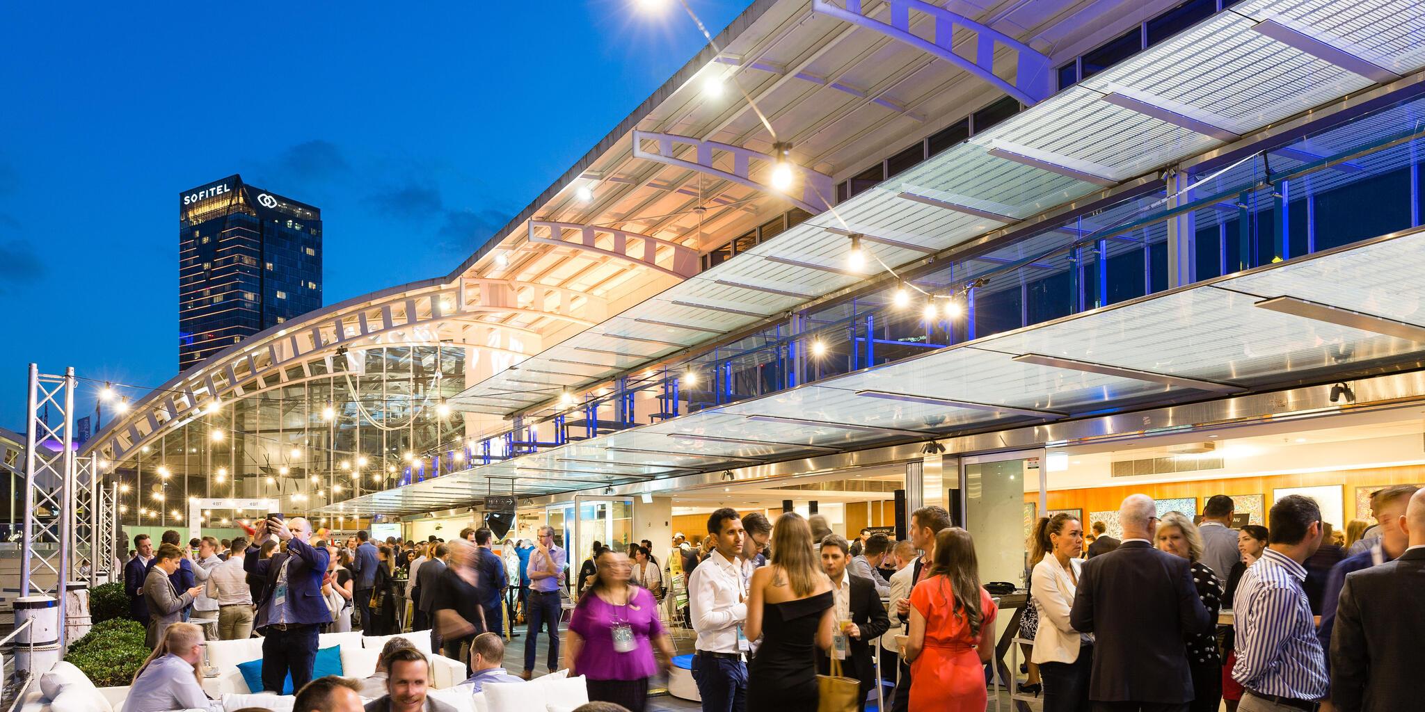 The museum precinct filled with crowds during a corporate event