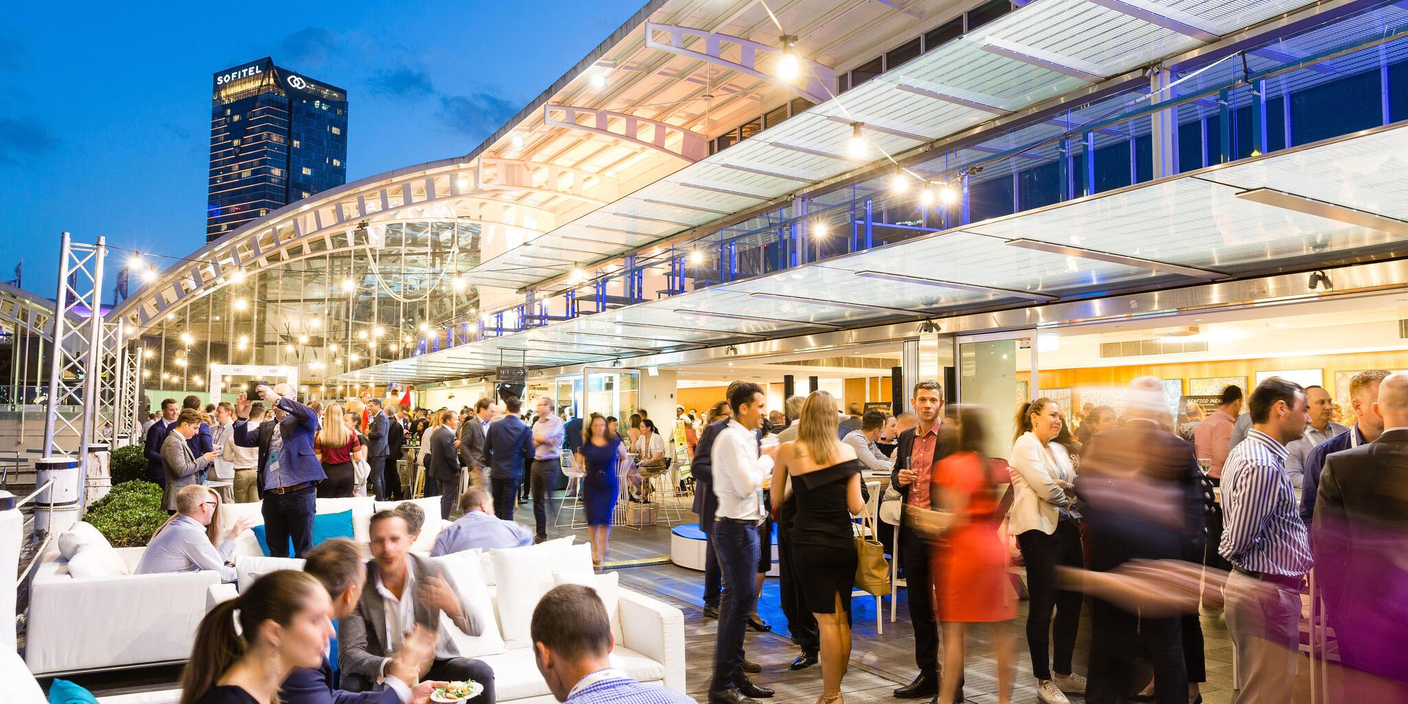 The museum precinct filled with crowds during a corporate event