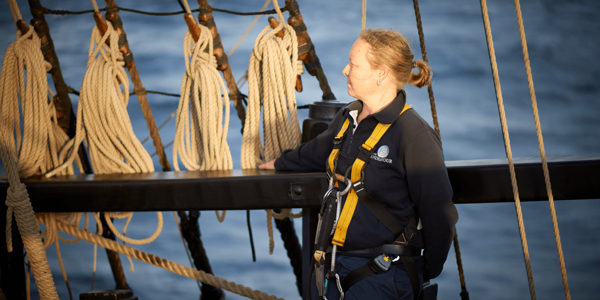 Shipkeeper, Amy Spets, looking out to sea. 