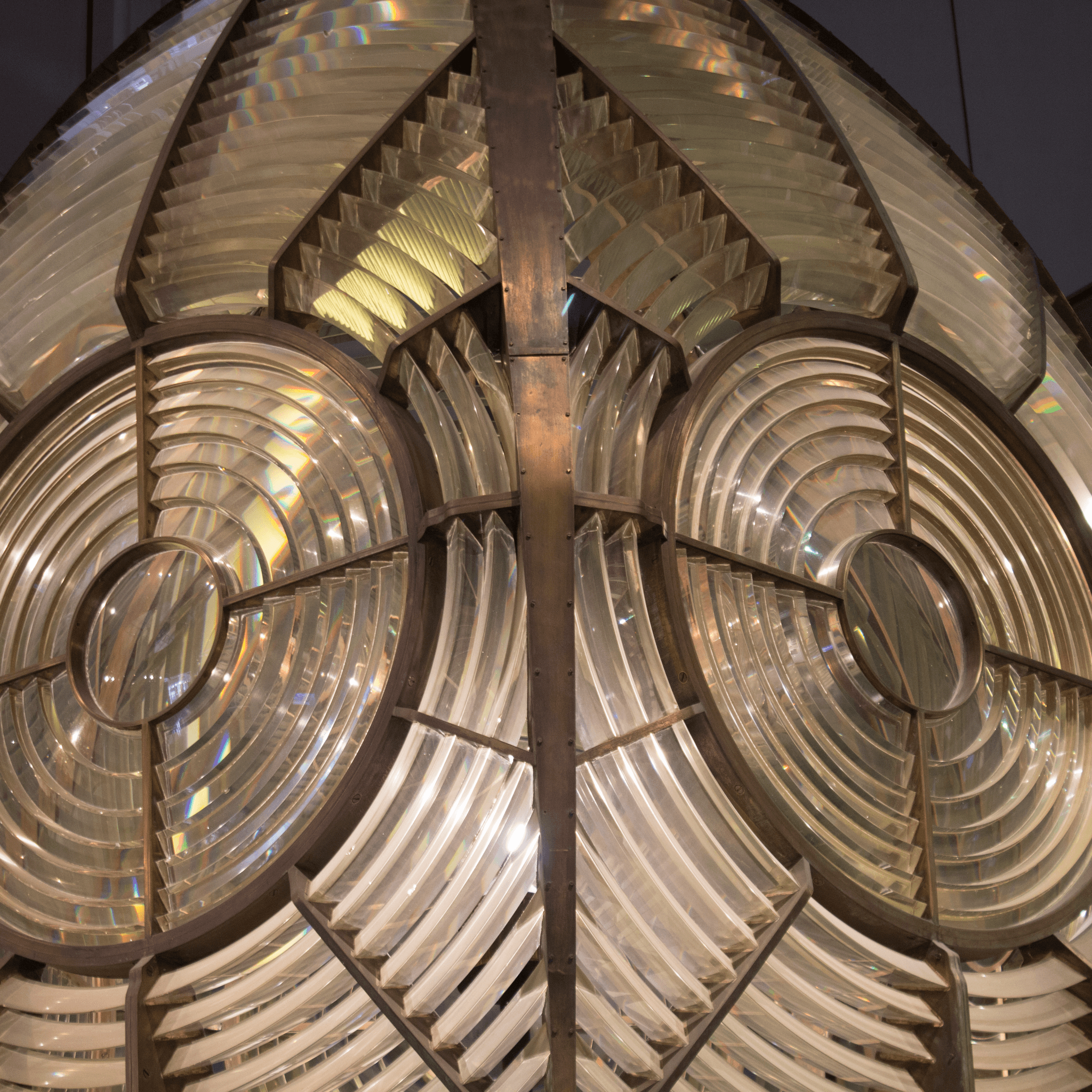 close up of historic lighthouse lens