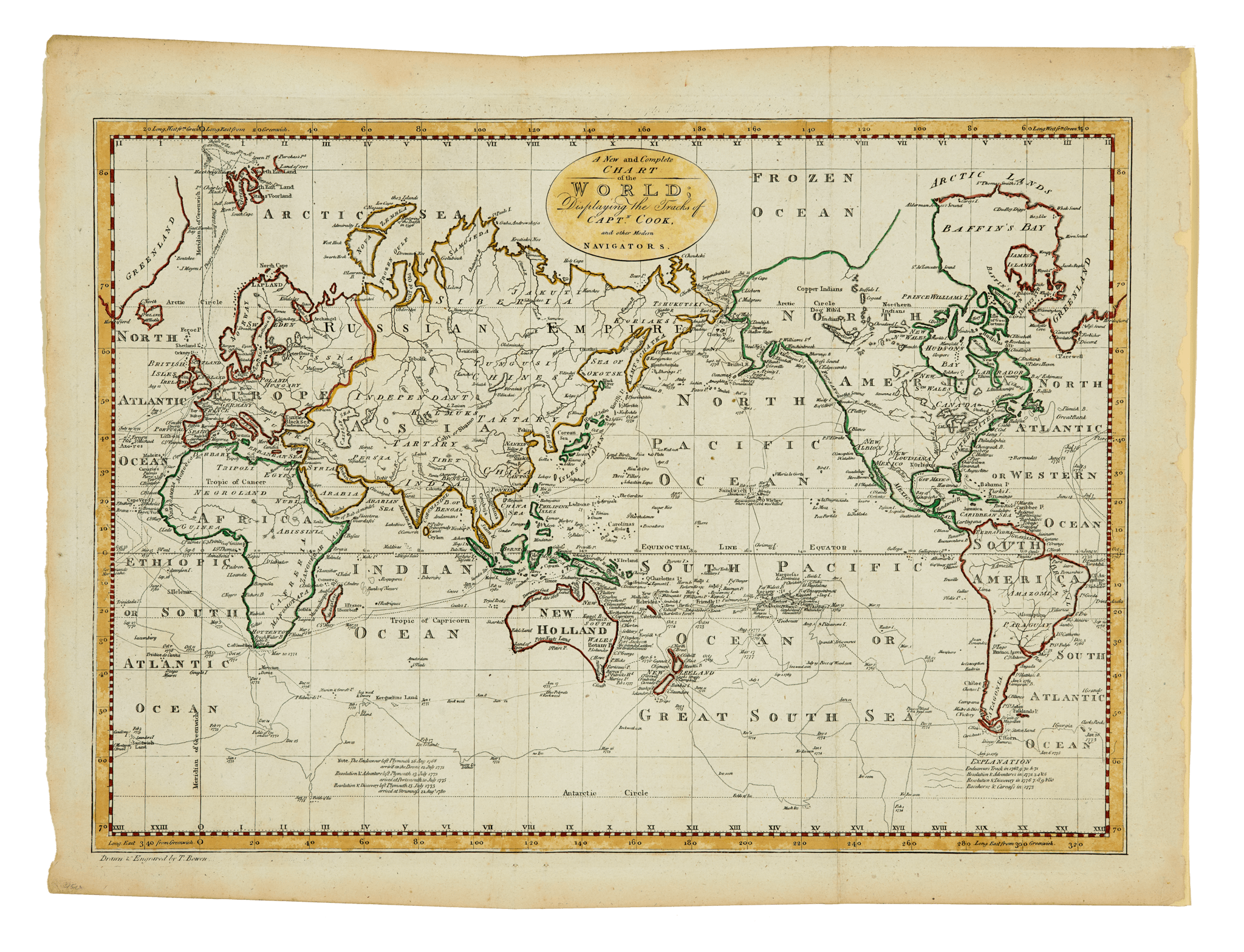  Chart of the World Displaying the Tracks of Captain Cook and other Modern Navigators