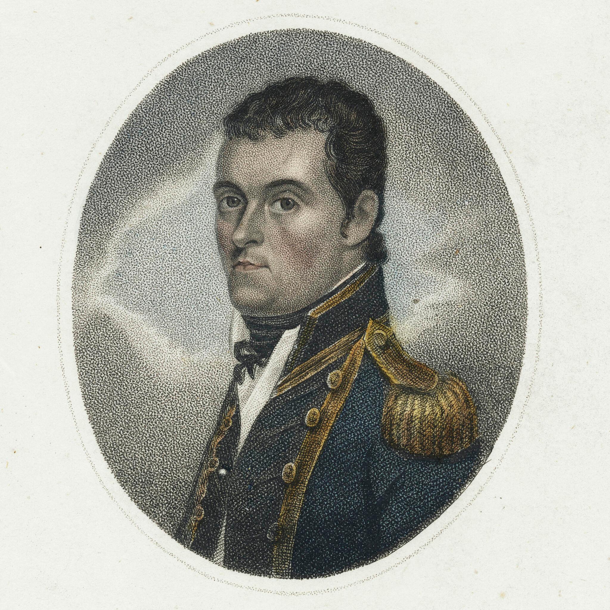 Hand coloured engraving of Captain Matthew Flinders 