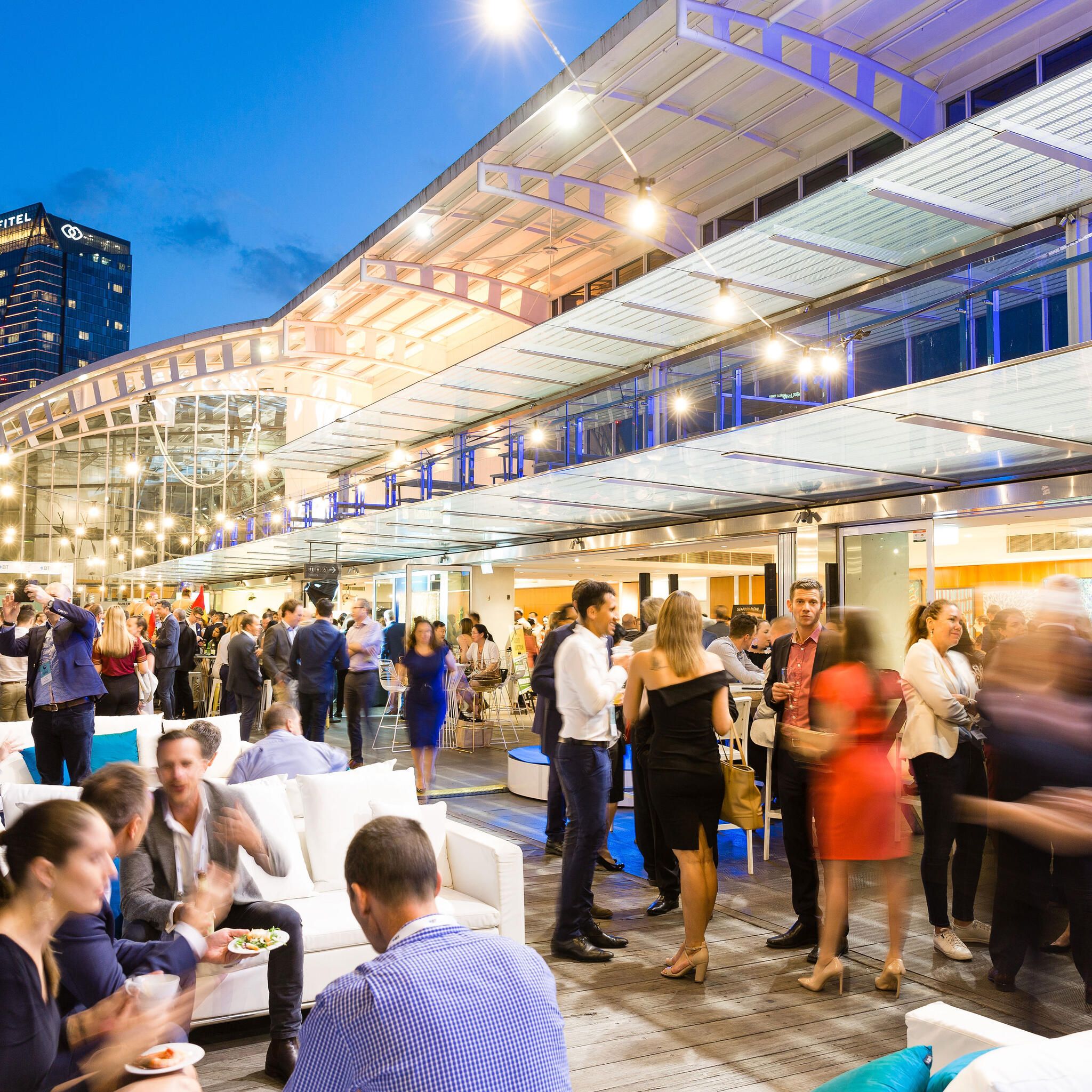 The museum precinct filled with crowds during a corporate event