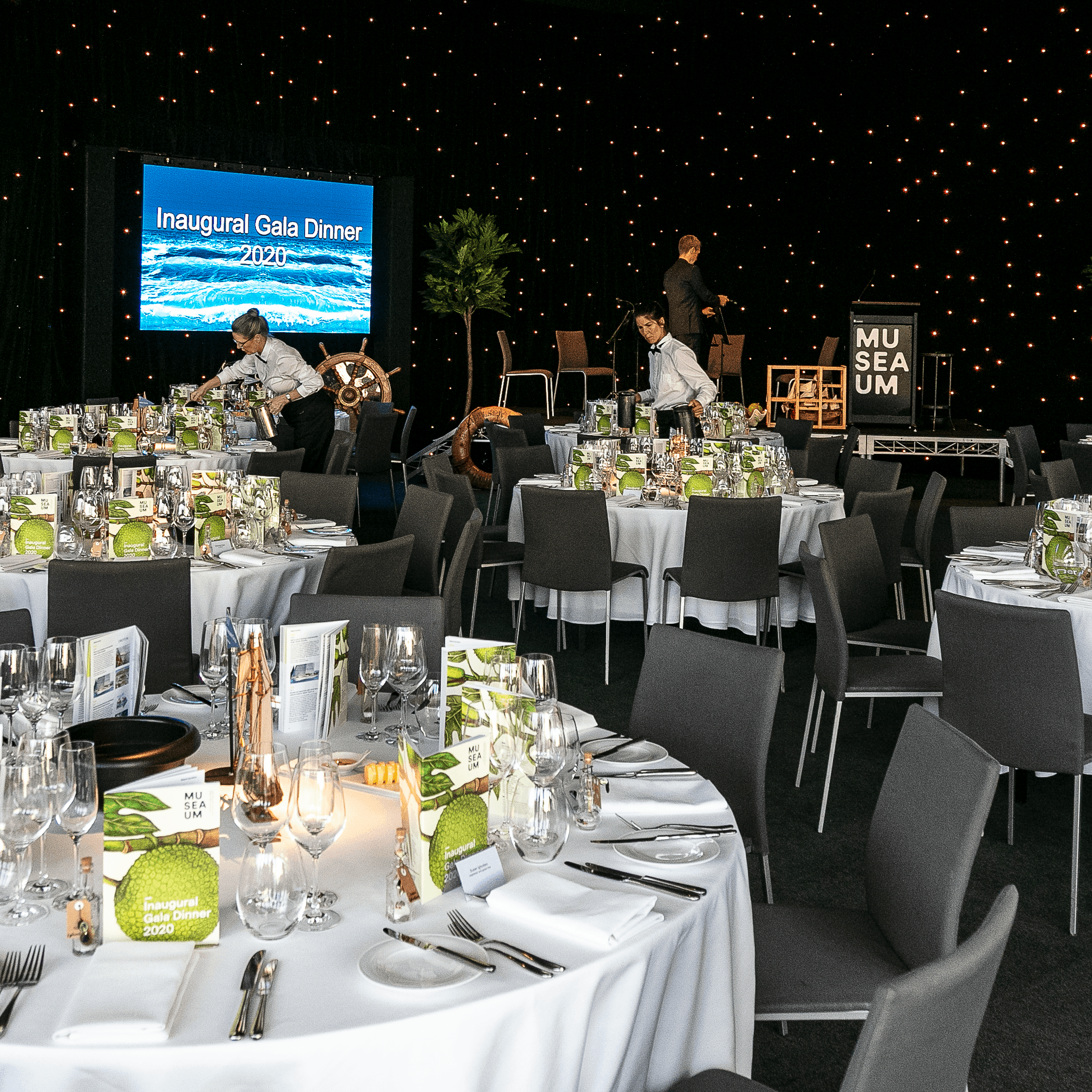 Tables set for the function in the Lighthouse Gallery.