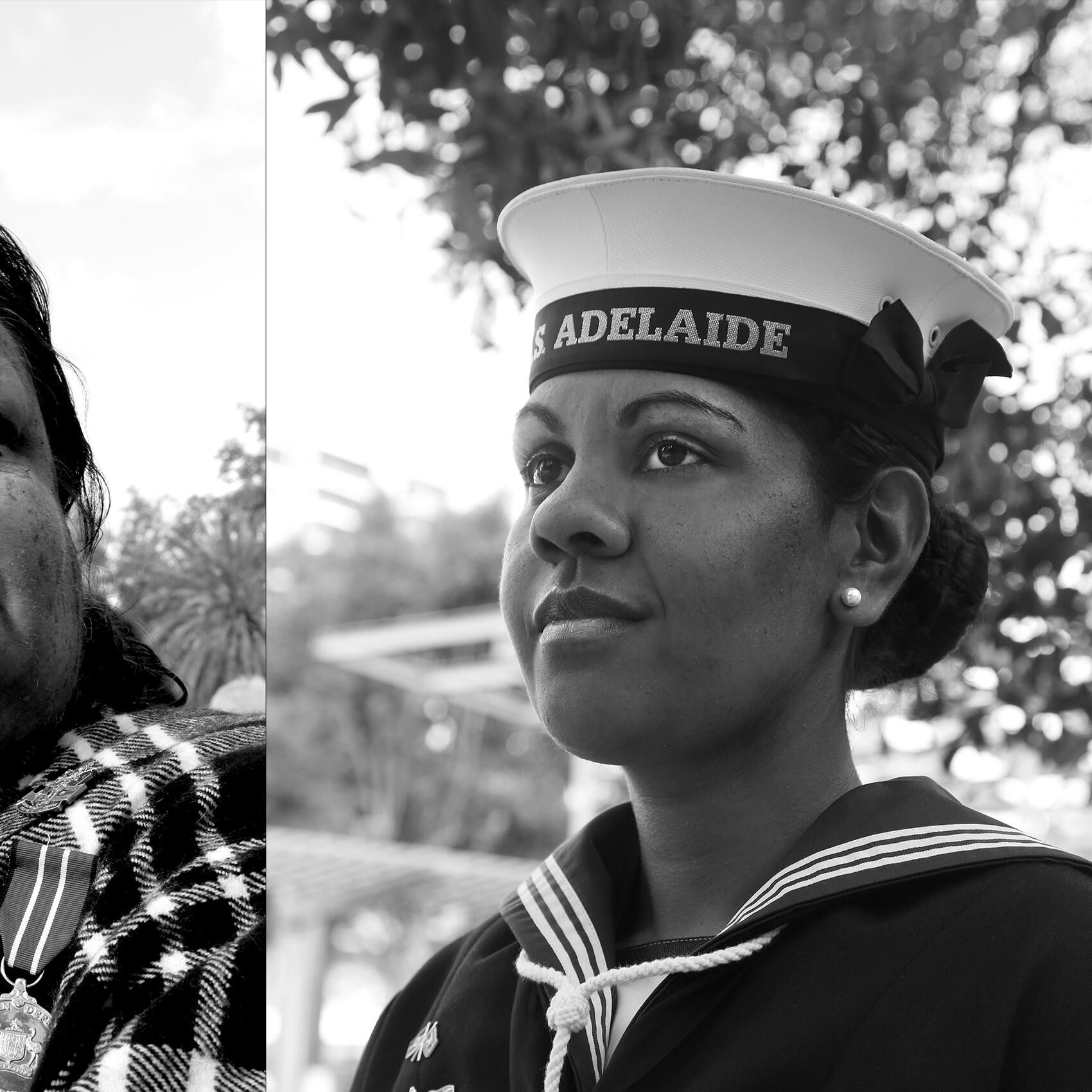 A series of 3 black and white portraits of military personel. 